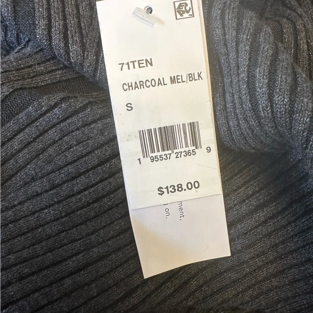 French Connection Mock Neck Charcoal Ribbed Knit Sweater Dress NEW - Picture 7 of 7